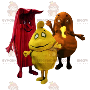 Czerwony, żółty i brązowy Dziwne trio maskotek BIGGYMONKEY™ -