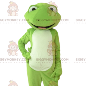 Very Stylish and Very Smiling Green Frog BIGGYMONKEY™ Mascot