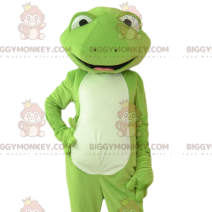 Velmi stylový a velmi usměvavý kostým maskota zelené žáby
