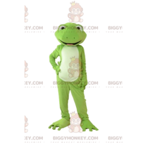 Zeer stijlvol en zeer glimlachend Green Frog BIGGYMONKEY™ mascottekostuum - Kikker mascottes - BiggyMonkey.com
