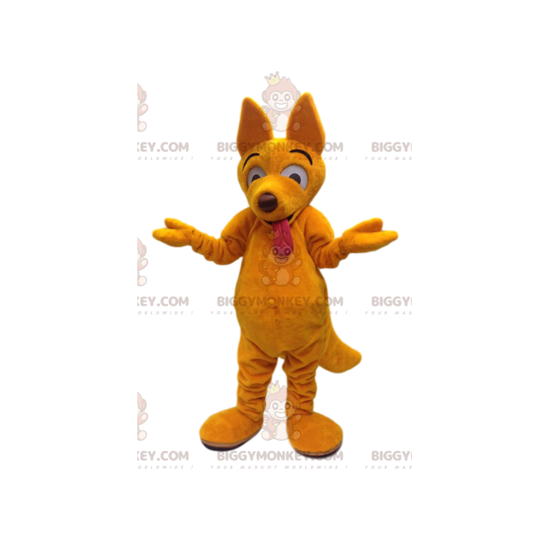 Disfraz de mascota con cara divertida de lobo Dingo amarillo