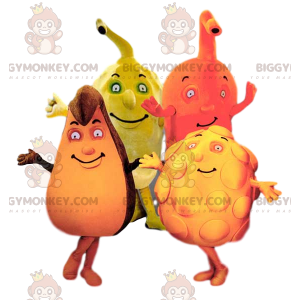 BIGGYMONKEY™s maskotkvartett av färgglada och komiska frukter -