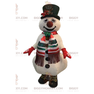 BIGGYMONKEY™ Mascot Costume Cheerful Snowman With Green Hat -