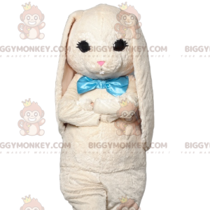 BIGGYMONKEY™ maskotdräkt av mjuk vit kanin med sin turkosa