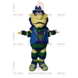 Green Man BIGGYMONKEY™ Mascot Costume with Jacket and Blue Hat