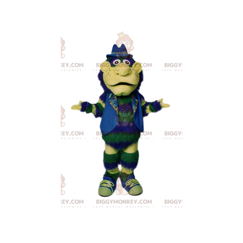 Green Man BIGGYMONKEY™ Mascot Costume with Jacket and Blue Hat