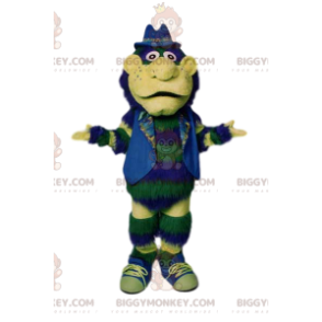 Green Man BIGGYMONKEY™ Mascot Costume with Jacket and Blue Hat