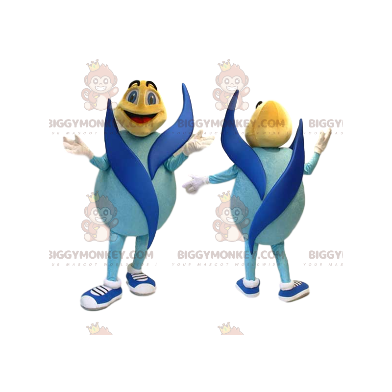 Costume de mascotte BIGGYMONKEY™ de bonhomme bleu avec ses Costume de mascotte BIGGYMONKEY™ de bonhomme bleu avec ses