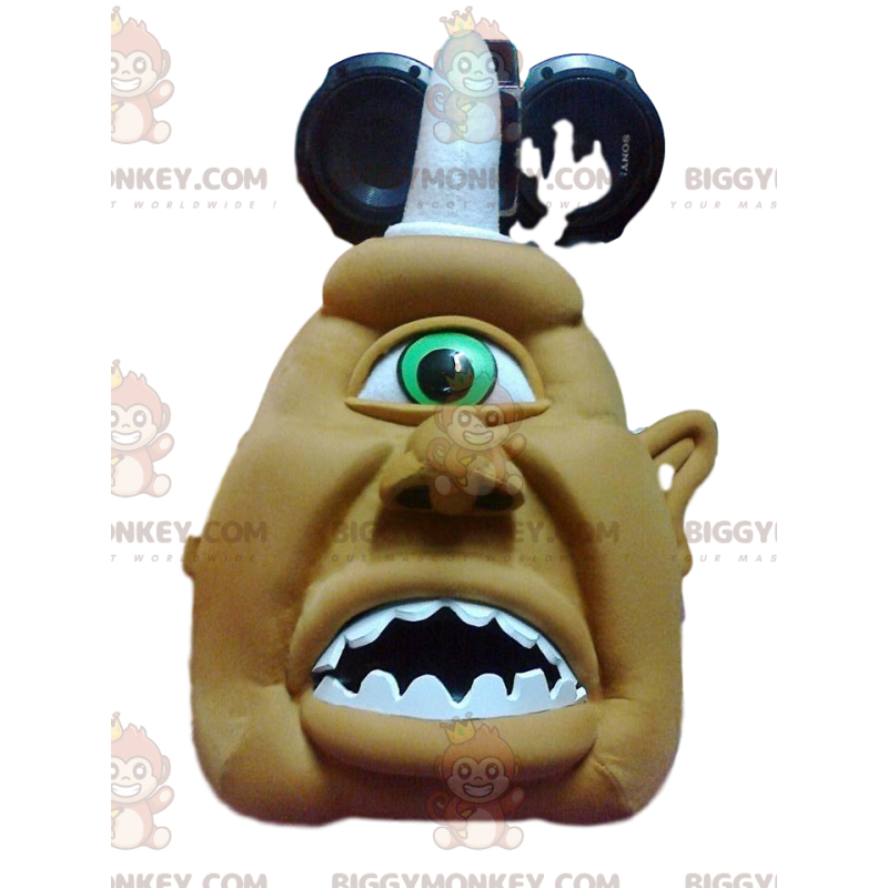 BIGGYMONKEY™ Cruel Cyclops Khaki och White Horn Mascot Costume BIGGYMONKEY™ Cruel Cyclops Khaki och White Horn Mascot Costume