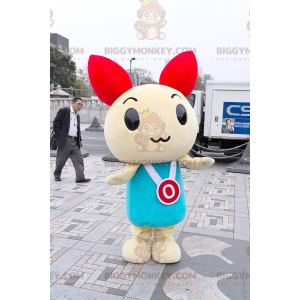 BIGGYMONKEY™ Mascot Costume White and Red Rabbit in Blue Dress