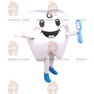 Traje de mascote BIGGYMONKEY™ de dente branco sorridente e