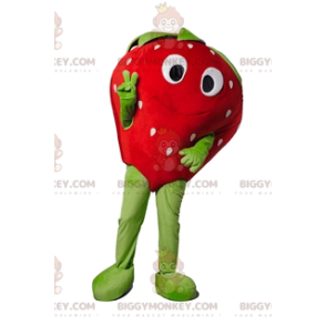  BIGGYMONKEY™ Maskottchen-Kostüm von Flirty Strawberry mit einem schönen Lächeln - Fruchtmaskottchen - BiggyMonkey.com