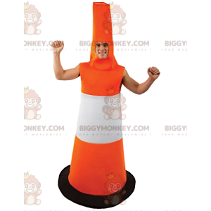 Kostým maskota oranžově bílého dopravního kužele BIGGYMONKEY™ –