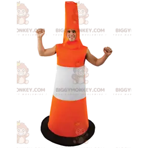 Orange-weißer Leitkegel BIGGYMONKEY™ Maskottchen-Kostüm -