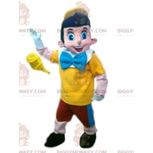 Pinocchio BIGGYMONKEY™ maskotdräkt och röd, gul och blå outfit