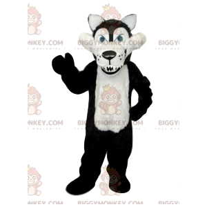 BIGGYMONKEY™ Mascottekostuum Zwart-witte wrede wolf met enorme