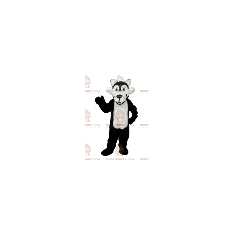 BIGGYMONKEY™ Mascot Costume Black And White Cruel Wolf With