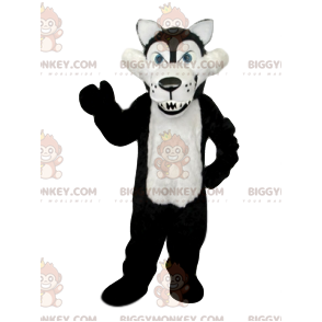  BIGGYMONKEY™ Costume da mascotte Lupo crudele in bianco e nero con enormi zanne - Mascotte lupo - BiggyMonkey.com