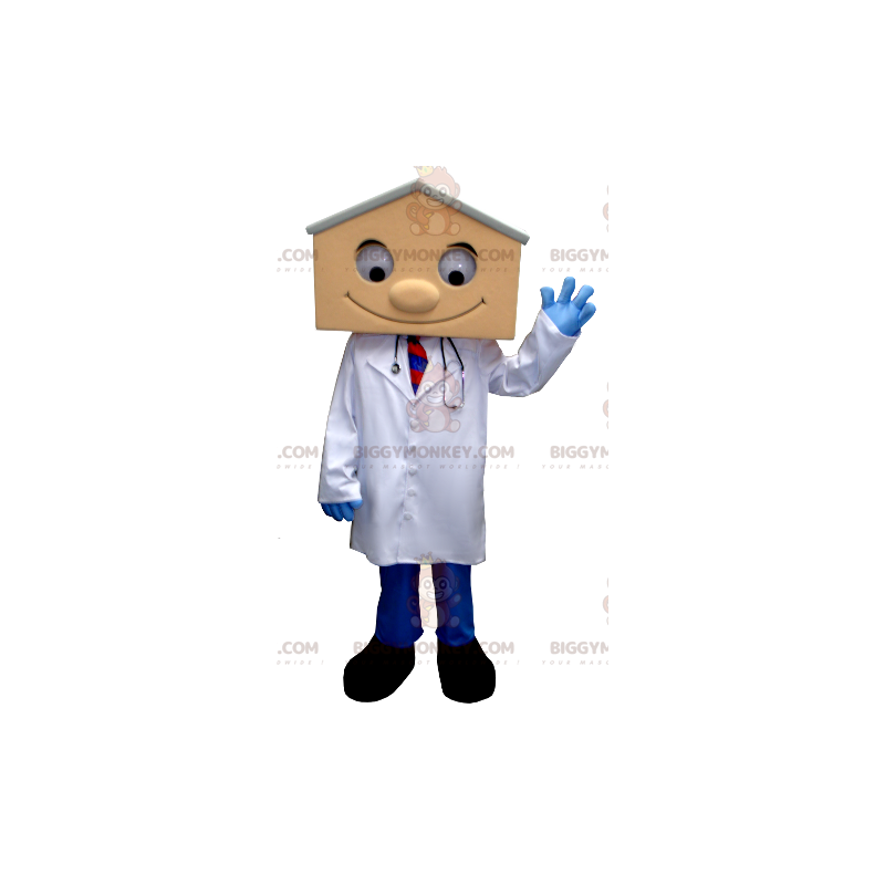 BIGGYMONKEY™ Mascot Costume Doctor in Lab Coat with House Head BIGGYMONKEY™ Mascot Costume Doctor in Lab Coat with House Head