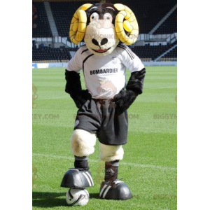 BIGGYMONKEY™ Mascot Costume of Black and Tan Ram with Yellow