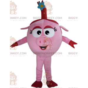 BIGGYMONKEY™ mascot costume of cute pink sow with her little
