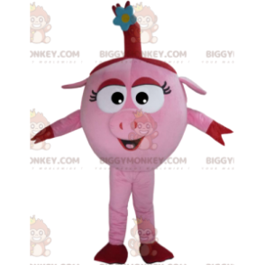 BIGGYMONKEY™ maskot kostume af sød lyserød so med sin lille blå