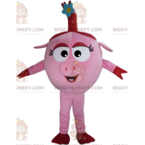 BIGGYMONKEY™ maskotdräkt av söt rosa sugga med sin lilla blå