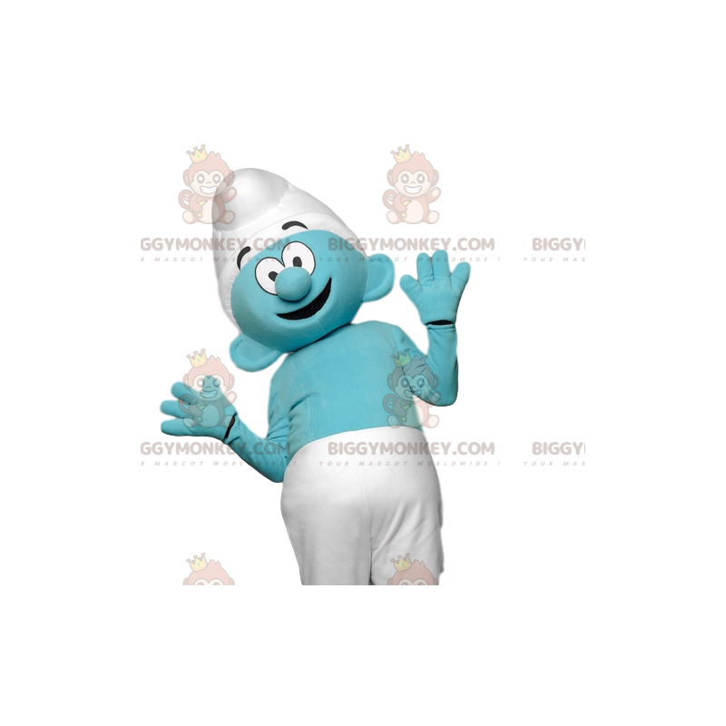 Niebieski kostium maskotki Smerfa BIGGYMONKEY™ z białą czapką - Niebieski kostium maskotki Smerfa BIGGYMONKEY™ z białą czapką -