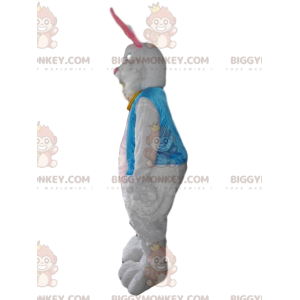 BIGGYMONKEY™ Μασκότ Κοστούμι Λευκό Μεταξένιο Κουνέλι με γαλάζιο