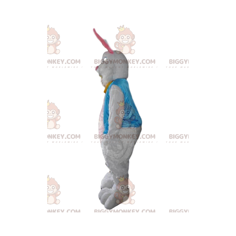 BIGGYMONKEY™ Mascot Costume White Silky Rabbit With Sky Blue BIGGYMONKEY™ Mascot Costume White Silky Rabbit With Sky Blue