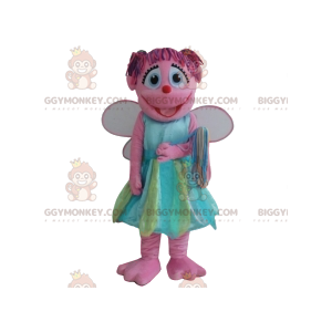 BIGGYMONKEY™ mascot costume of pink fairy with her pretty blue