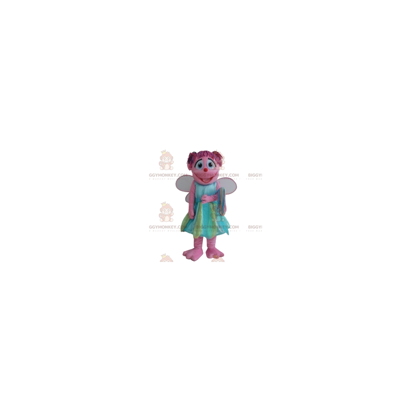 BIGGYMONKEY™ costume mascotte di fata rosa con il suo grazioso BIGGYMONKEY™ costume mascotte di fata rosa con il suo grazioso