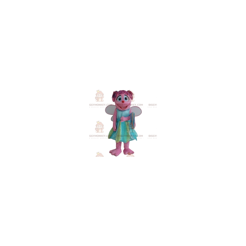 BIGGYMONKEY™ mascot costume of pink fairy with her pretty blue
