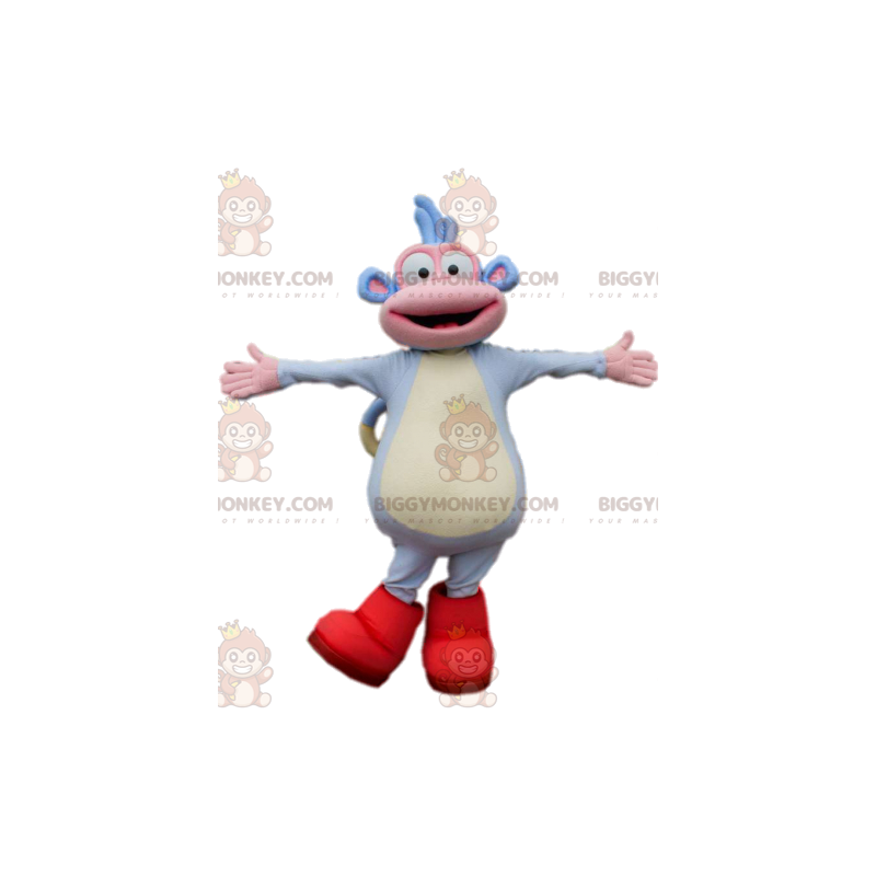 BIGGYMONKEY™ maskottiasu Pieni hauska sininen apina punaisilla BIGGYMONKEY™ maskottiasu Pieni hauska sininen apina punaisilla