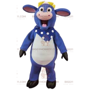 BIGGYMONKEY™ Lila Kuh-Maskottchen-Kostüm mit Polka Dot Bandana