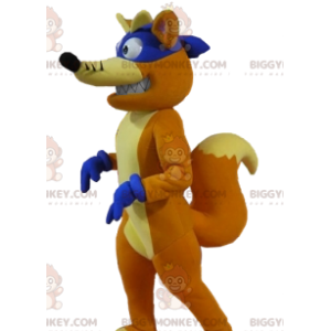 Traje de mascote BIGGYMONKEY™ Red Fox com faixa roxa e luvas –