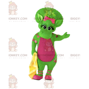 BIGGYMONKEY™ Mascot Costume Green Female Dinosaur with Pink