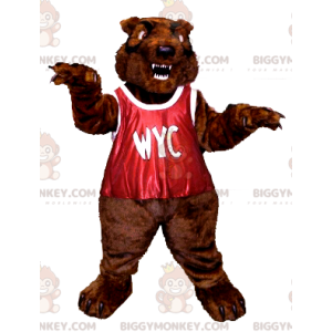 BIGGYMONKEY™ Mascottekostuum van brullende bruine beer met rood
