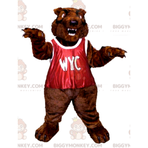 Traje de mascote BIGGYMONKEY™ de urso pardo rugindo com babador