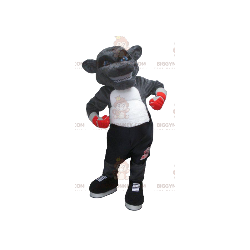 Kostým maskota Yenne Gray Bear BIGGYMONKEY™ v boxerském Kostým maskota Yenne Gray Bear BIGGYMONKEY™ v boxerském
