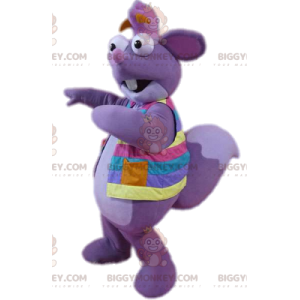 Στολή μασκότ Purple Squirrel BIGGYMONKEY™ με πολύχρωμο μπουφάν
