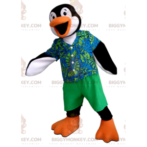Svart Vit Orange Penguin BIGGYMONKEY™ maskotdräkt med färgglad