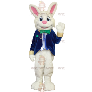 BIGGYMONKEY™ Mascot Costume Cheerful White Rabbit in Blue and