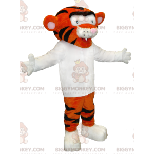 Orange and Black Tiger BIGGYMONKEY™ Mascot Costume with White