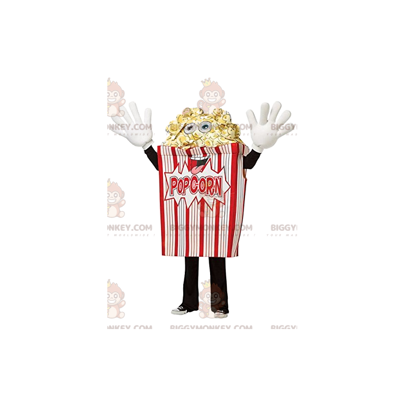 Costume da mascotte BIGGYMONKEY™ cono di popcorn rosso e bianco Costume da mascotte BIGGYMONKEY™ cono di popcorn rosso e bianco