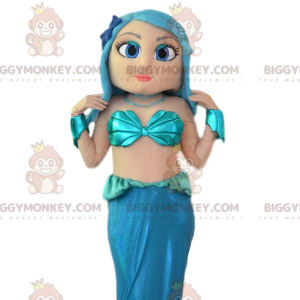 BIGGYMONKEY™ mascot costume of pretty mermaid with her blue