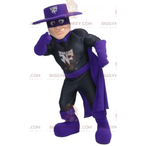 Zorro Superhero BIGGYMONKEY™ maskottiasu mustassa ja violetissa