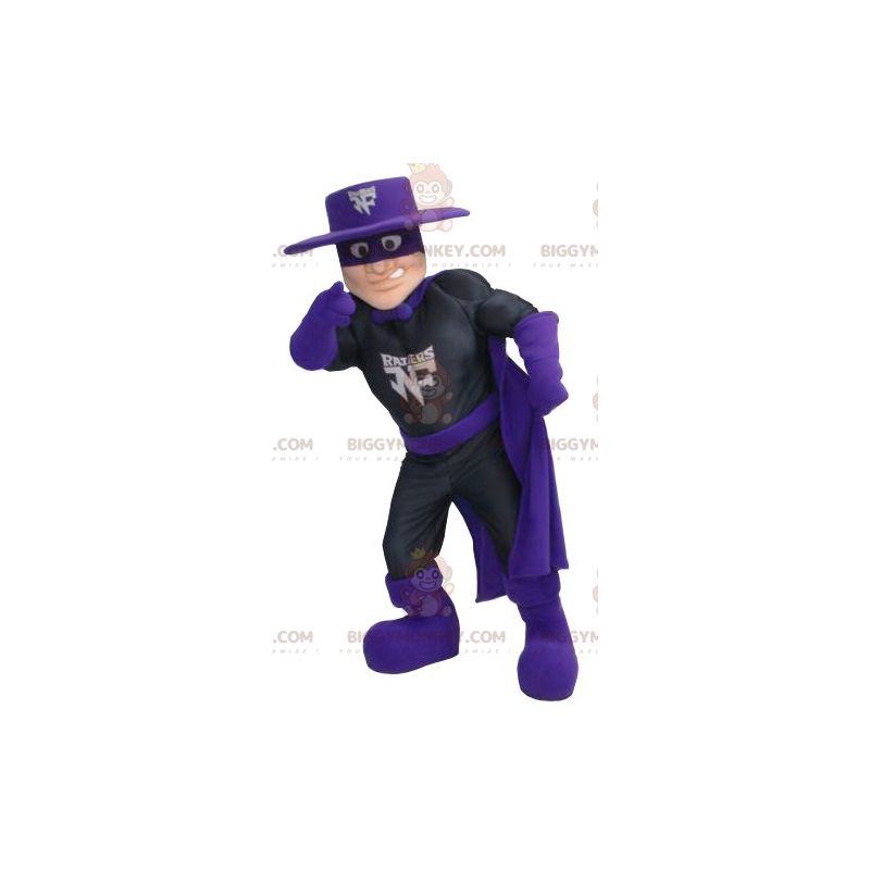 Zorro Superhero BIGGYMONKEY™ Mascot Costume in Black and Purple