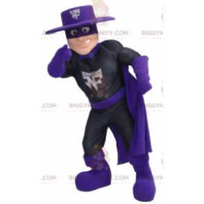Zorro Superhero BIGGYMONKEY™ Mascot Costume in Black and Purple