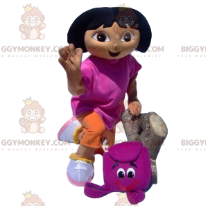 Dora the Explorer BIGGYMONKEY™ maskotkostume med fuchsia rygsæk